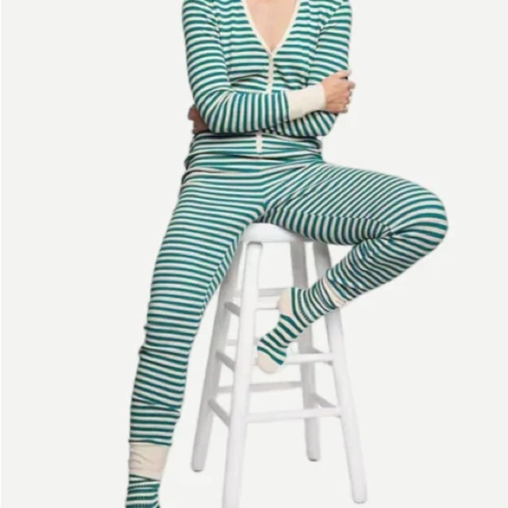 Victoria’s Secret green and white stripes onesie pajama